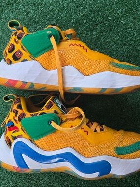 adidas Yellow Athletic Sneakers with Green and Blue Accents